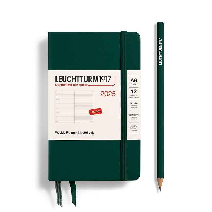 Leuchtturm 2025 Hardcover Diary - Weekly Planner and Notebook A6 Forest Green