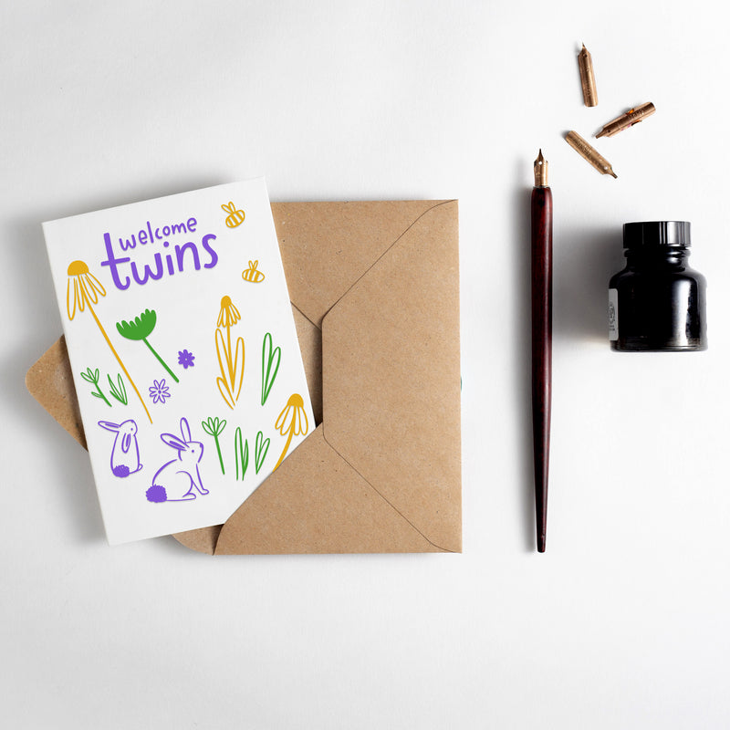 Welcome Twins Letterpress Card