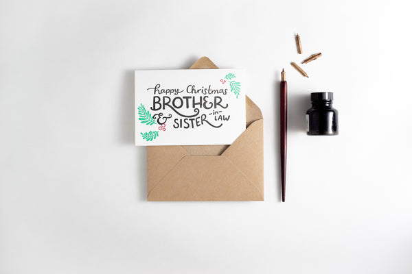 Happy Christmas Brother & Sister-in-law Leaves Letterpress Card