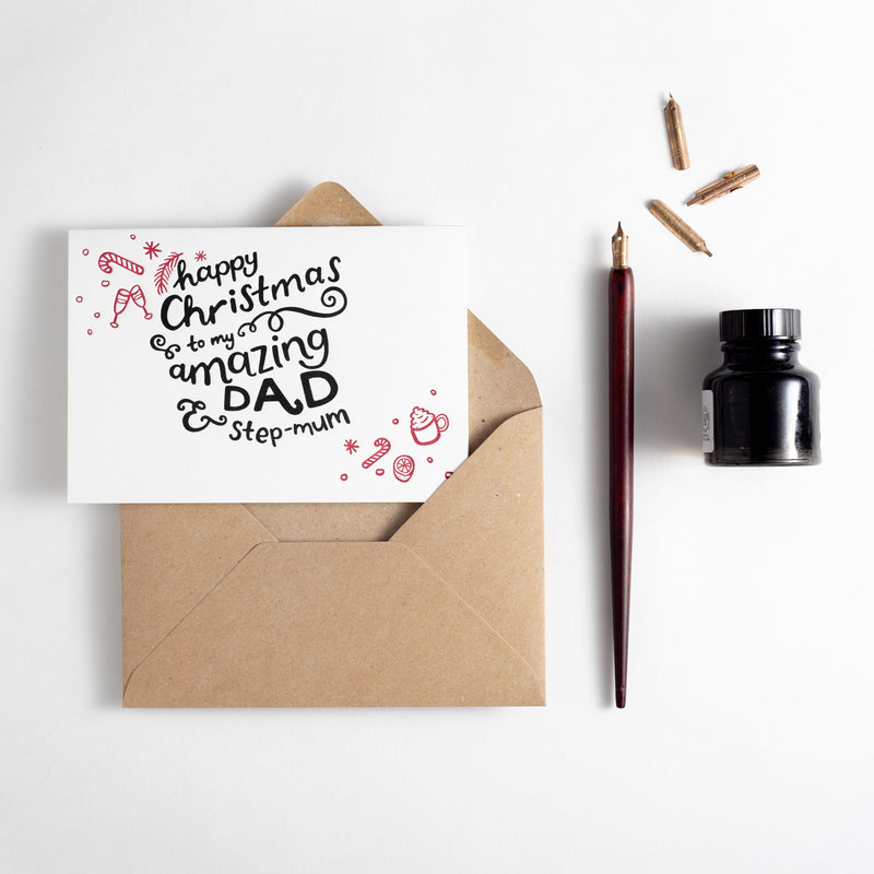 Happy Christmas Amazing Dad & Step-Mum Letterpress Card