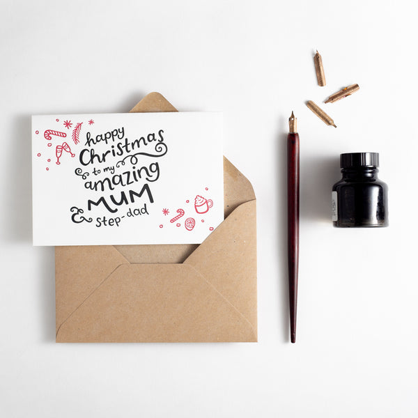Happy Christmas Amazing Mum & Step-Dad Letterpress Card