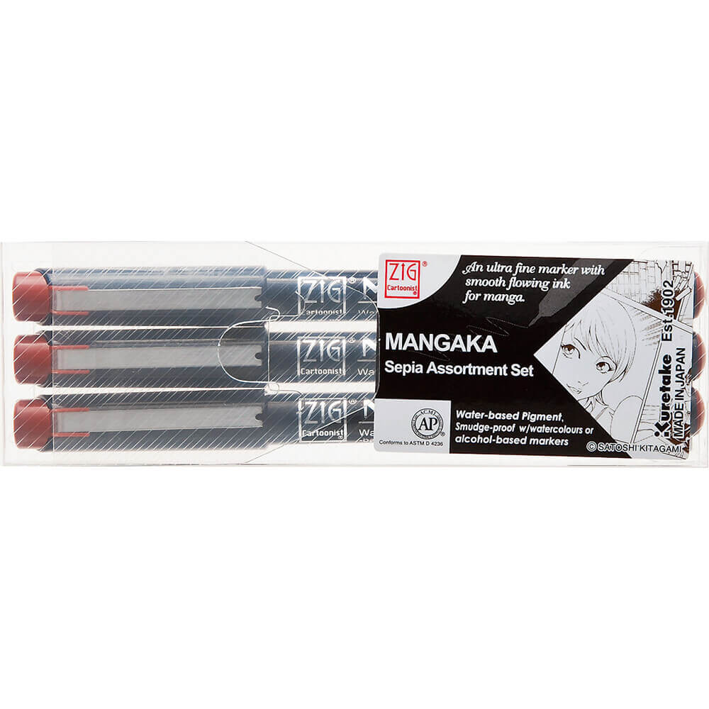 Kuretake Zig Cartoonist Mangaka Sepia Assortment Set of 3
