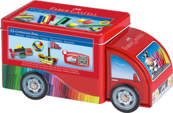 Faber-Castell Set of 33 Felt-tip Pen Connector Truck Tin