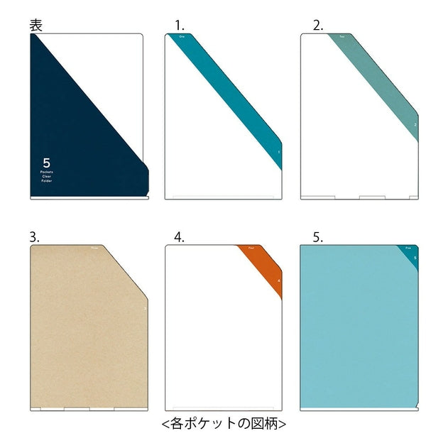 Midori A4 Stripe Navy 5 Pockets Folder