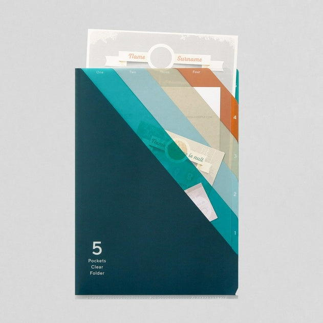 Midori A4 Stripe Navy 5 Pockets Folder