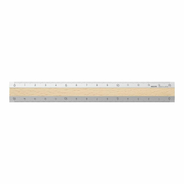 Midori Aluminium Wooden Ruler 15cm Light Brown