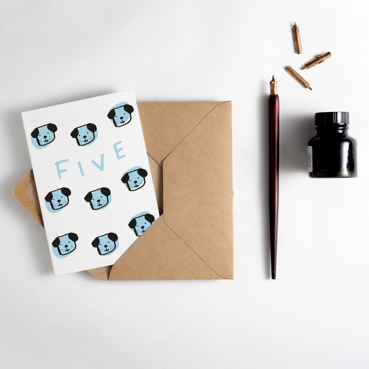 Five Puppies Letterpress Birthday Card