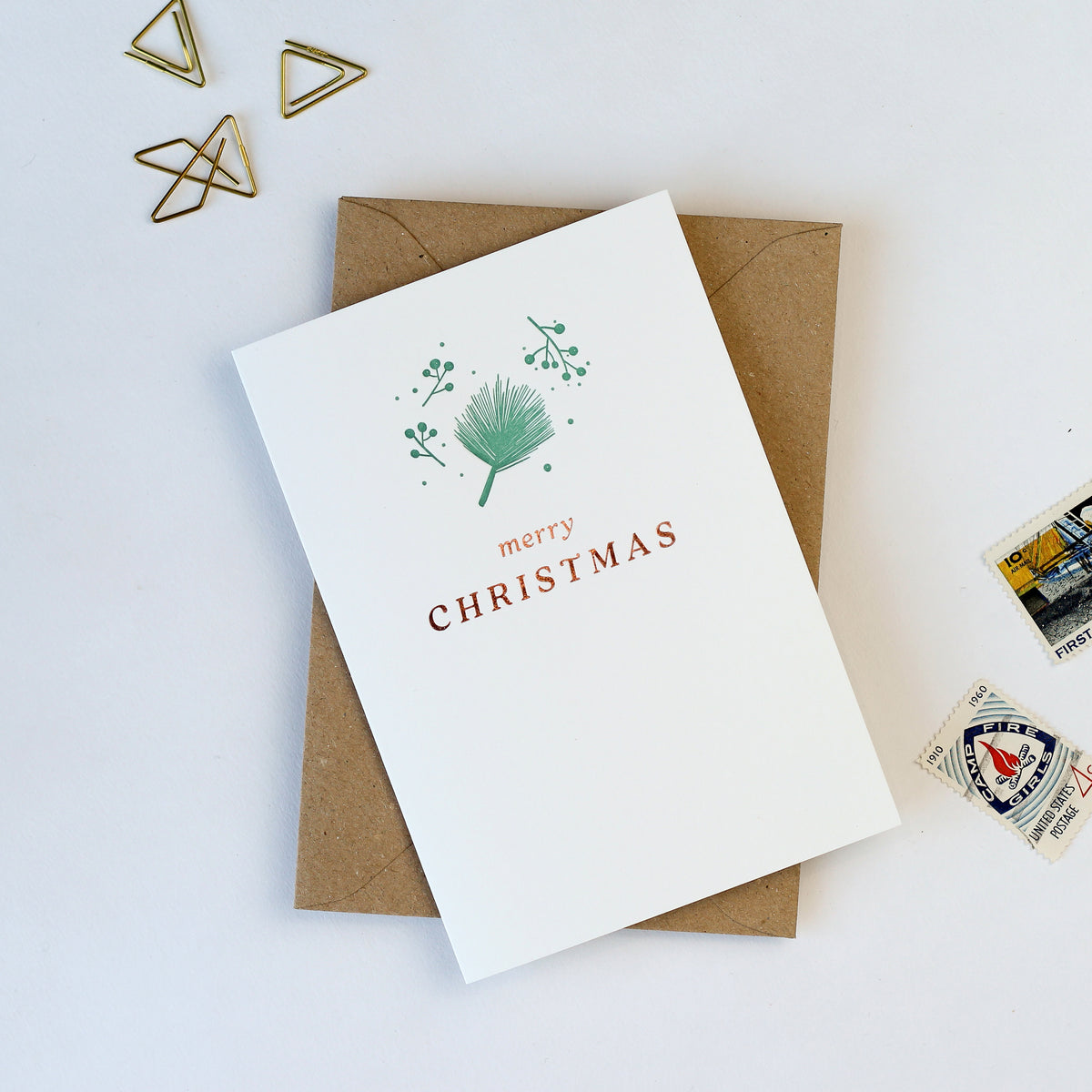 Merry Christmas Fig Leaf Letterpress Christmas Card