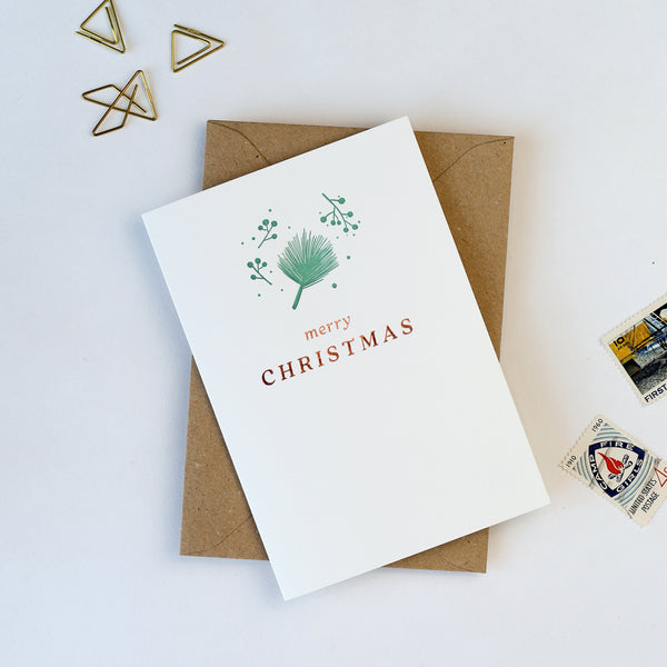 Merry Christmas Fig Leaf Letterpress Christmas Card