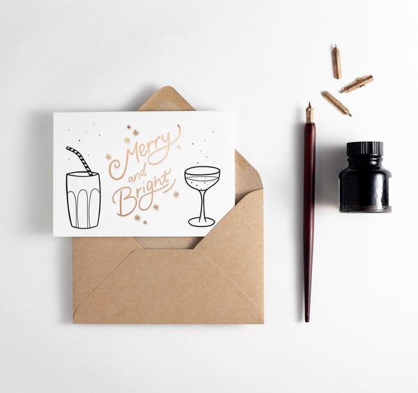 Merry & Bright Drinks Letterpress Christmas Card