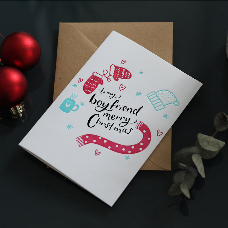 To My Boyfriend Merry Christmas Letterpress Card