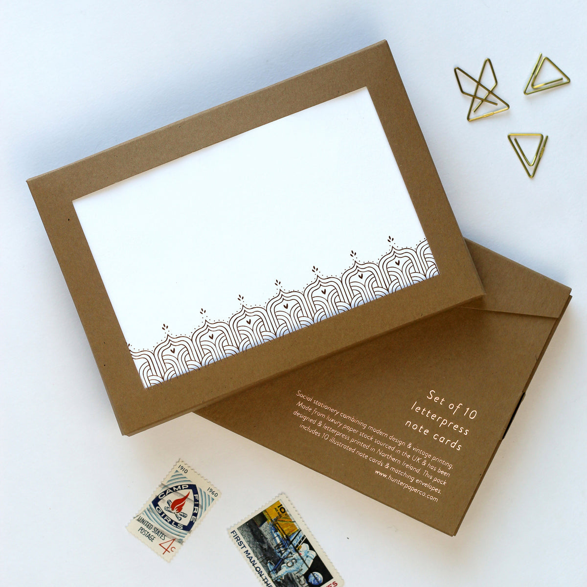 Deco Pattern Gold Foil Set of 10 Letterpress Notecards