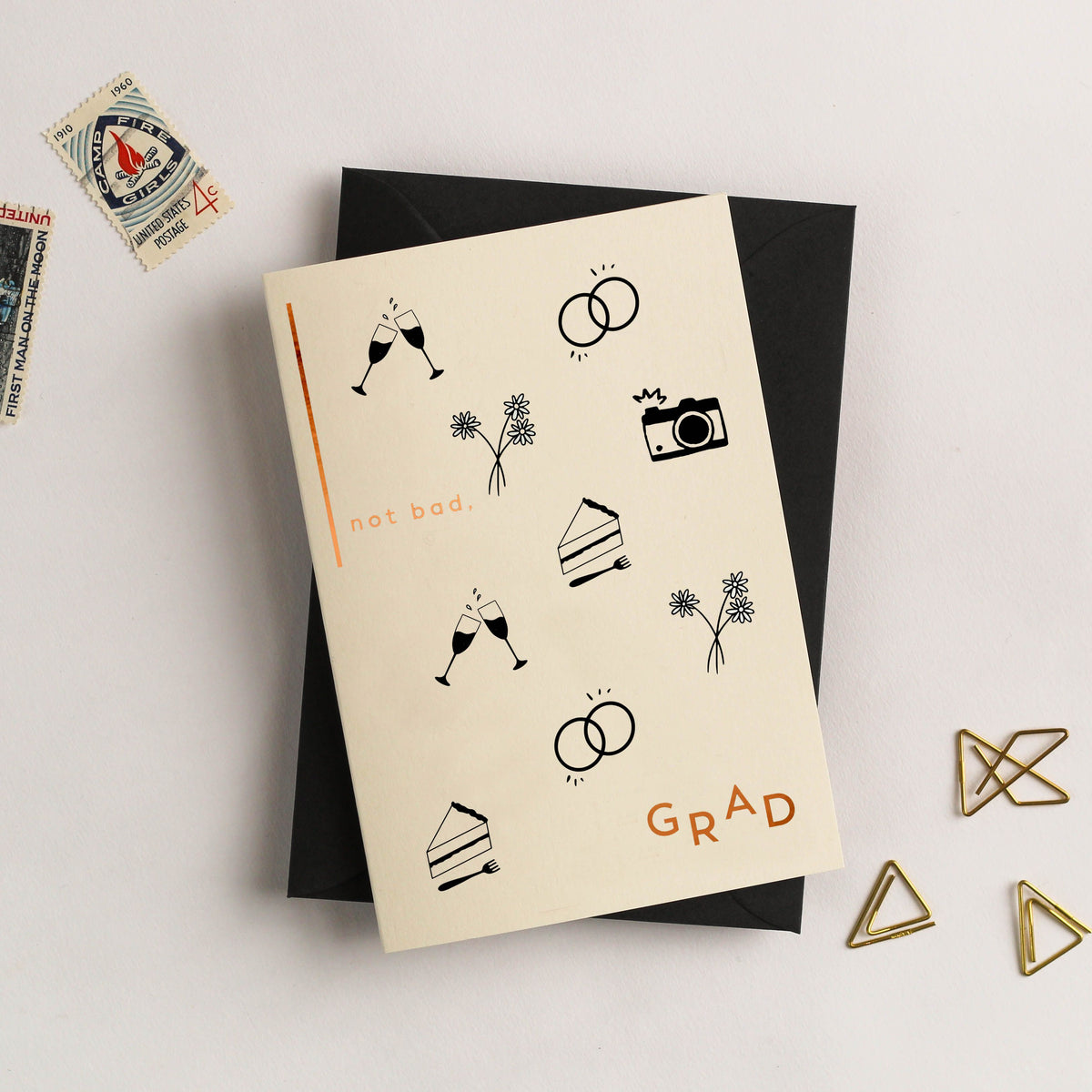 Not Bad Grad Graduation Letterpress Recycled Coffee Cup Card