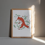 Jumping Fox A4 Letterpress Art Print