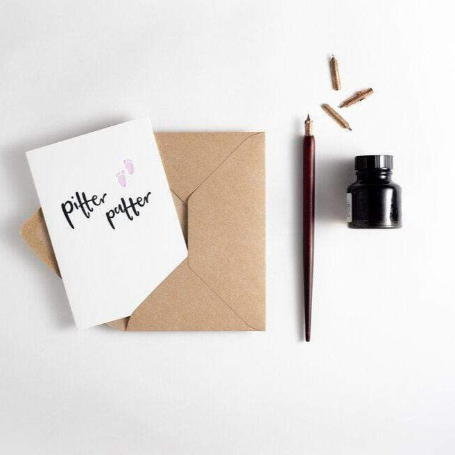 Pitter Patter Pink New Baby Letterpress Card