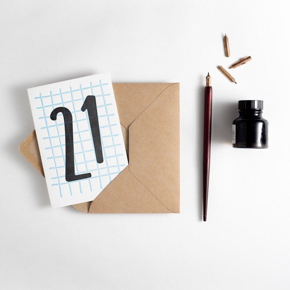 21 Birthday Letterpress Tall Number Card