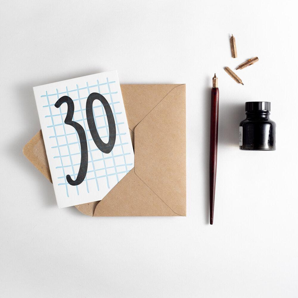 30 Birthday Letterpress Tall Number Card
