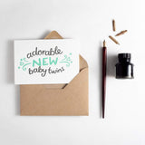 Adorable New Baby Twins Letterpress Card