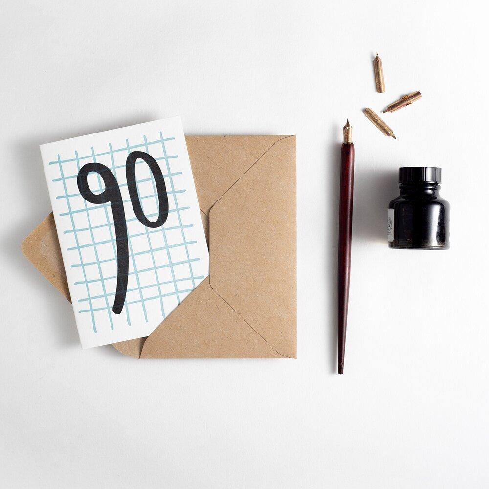 90 Tall Number Letterpress Birthday Card