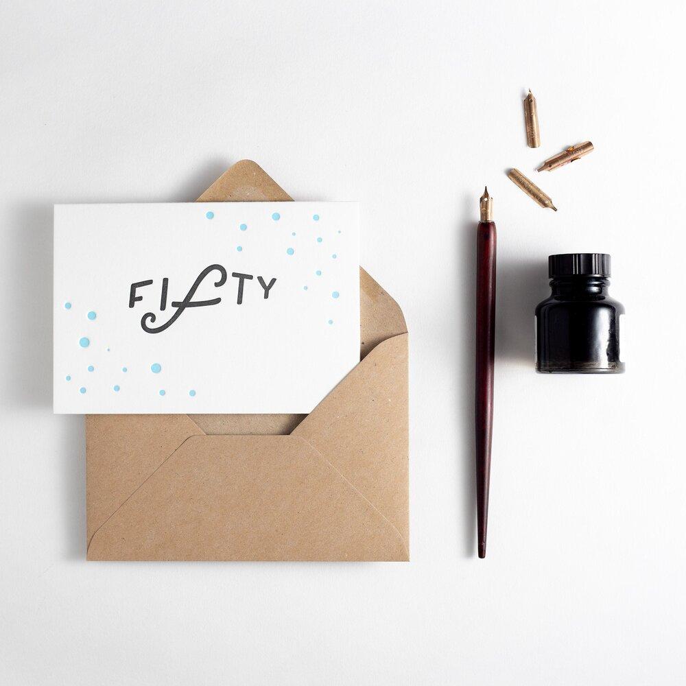 Fifty Letterpress Birthday Card