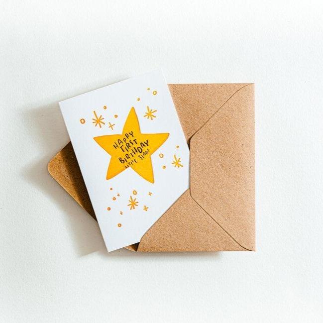 Happy First Birthday Little Star Letterpress Card