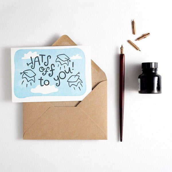 Hats Off To You Letterpress Graduation Card
