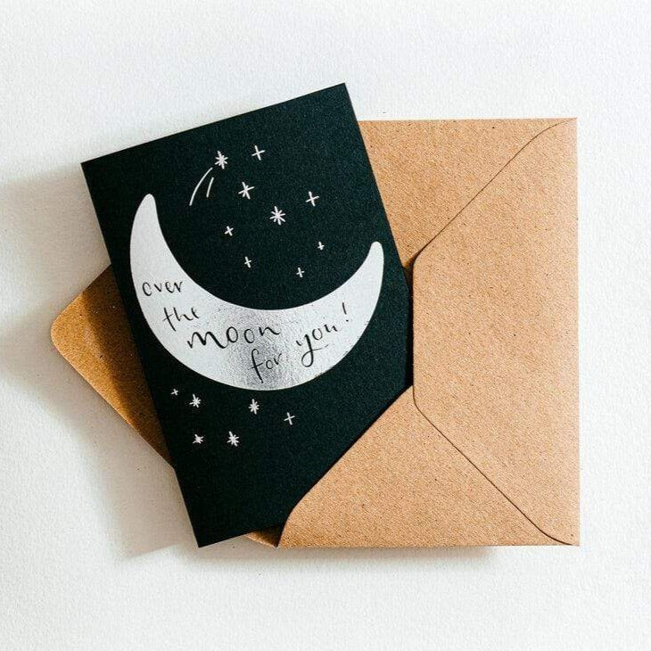 Over The Moon For You Letterpress Congratulations Card