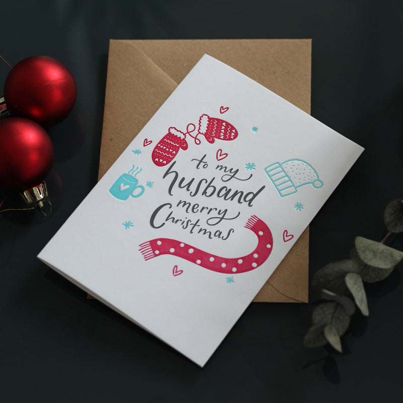 To My Husband Merry Christmas Letterpress Card