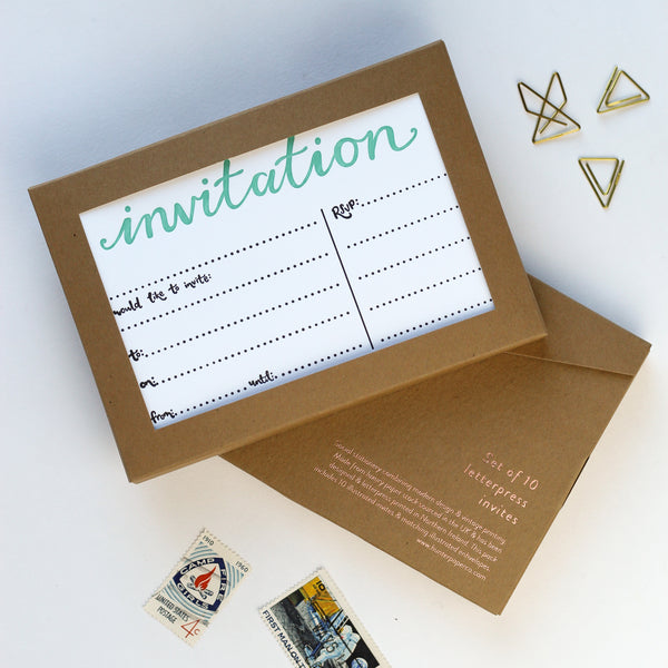 Invitation Letterpress Invite Set of 10