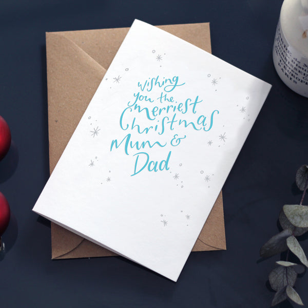 Wishing You The Merriest Christmas Mum & Dad Letterpress Card