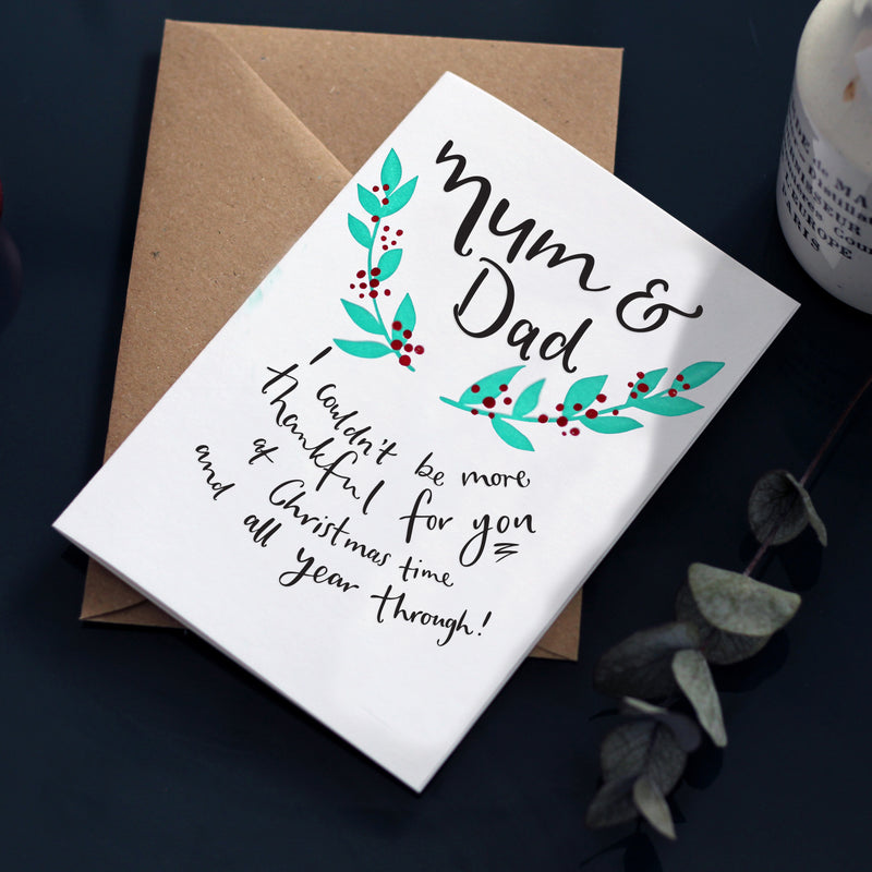 Mum & Dad I Couldn't Be More Thankful Letterpress Christmas Card