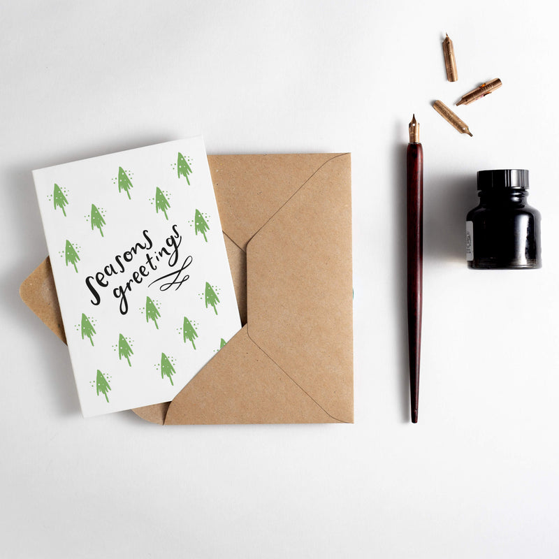 Seasons Greetings A7 Letterpress Mini Christmas Card