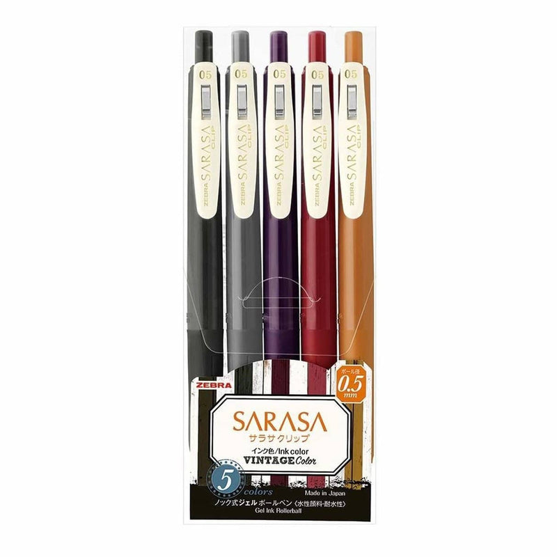 Zebra Sarasa Clip 0.5mm Gel Pen Vintage 5 Pack